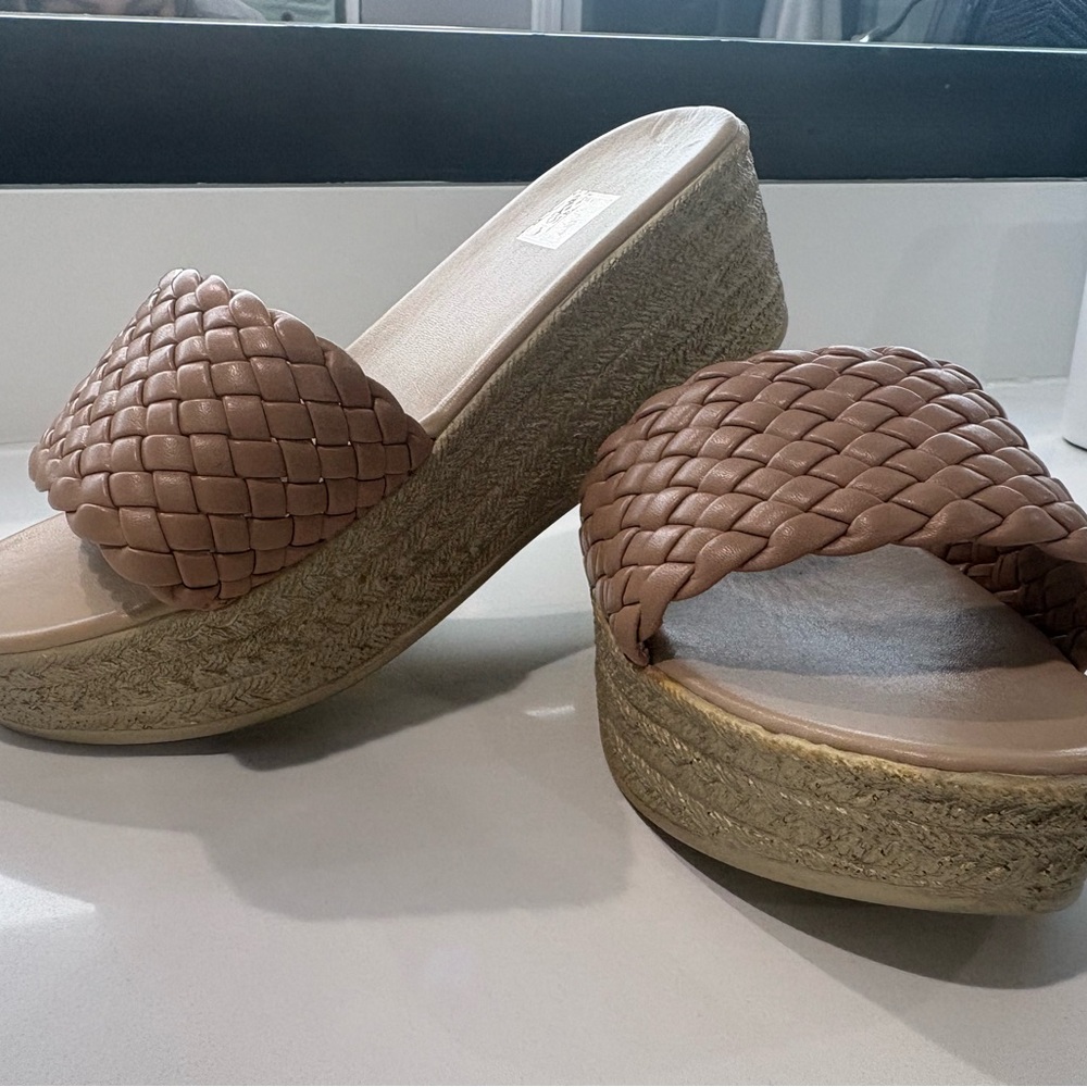 Braided Tan Wedge Sandals